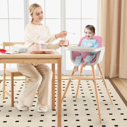 Miniatura 2 de HONEY JOY Silla alta para bebé, silla alta 6 en 1 de madera Eat & Grow con bandeja extraíble, arnés de 5 puntos, cojín de poliuretano y reposapiés