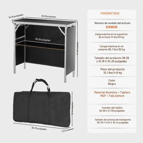 Miniatura 3 de VEVOR Mesa de Bar Portátil Plegable, Mesa de Podio para Ferias Comerciales para Interiores, Exteriores, Fiestas, Picnic, Exposición, Incluye Estuche