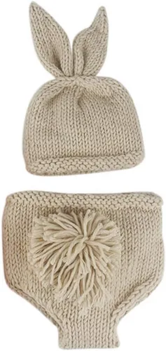 Miniatura 6 de ODASDO Traje de fotografía para recién nacidos, disfraz de conejo de Pascua, accesorios de fotos, hecho a mano, gorro de punto de ganchillo Caqui +