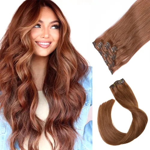 Miniatura 23 de Extensiones de cabello con clip Ubetta de cabello humano real, extensiones de cabello negro azabache con clip, 7 piezas, 70 g, extensiones