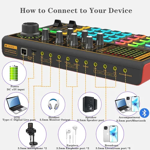 Miniatura 7 de K300 - Juego de tablero de efectos de sonido, tarjeta de sonido cambiadora de voz con múltiples efectos de sonido - paquete de equipo de podcast