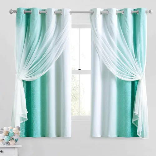 Miniatura 15 de Cortinas 100% opacas con superposición de gasa Mix and Match de doble capa, 54 pulgadas de largo, 2 paneles para dormitorio y sala de estar, azul