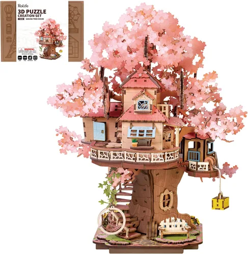 Rolife - Puzzles 3D para adultos, árboles bonsái de cerezo en flor, juego de construcción de flores de casa de árbol sakura japonés para adultos
