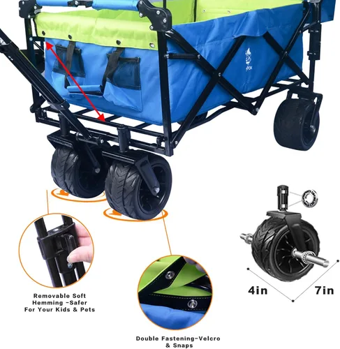 Miniatura 4 de Carro plegable con toldo extraíble y bolsa enfriadora, carrito plegable resistente con ruedas todo terreno de 4 pulgadas para campamento, playa