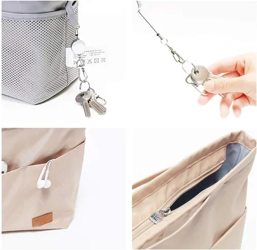Miniatura 30 de iN Organizador de bolso con cremallera de tela de nailon para mujer, Beige