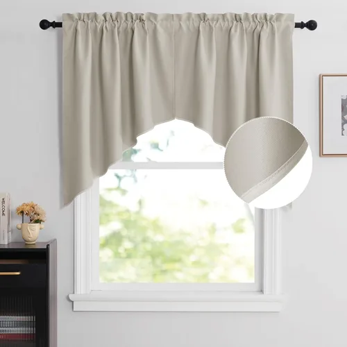 Miniatura 57 de NICETOWN Home Fashion - Cortinas de cocina con bolsillo para poste, cenefa festoneada a medida, cenefa festoneada sólida para ventana de Marrón