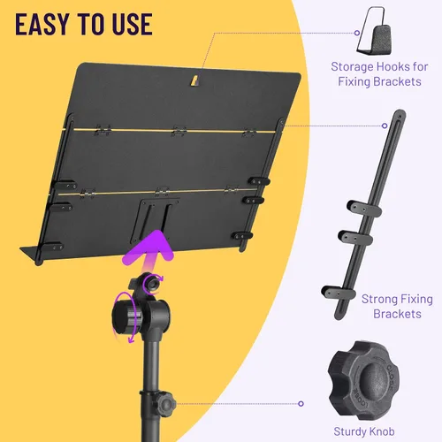 Miniatura 3 de CAHAYA Soporte de partituras plegable con panel triple Soporte de música portátil con bolsa de transporte Material de metal esmerilado mate Altura