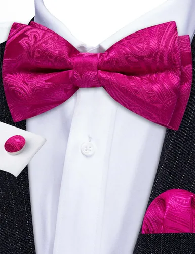 Miniatura 29 de Barry.Wang Conjunto de chaleco de pajarita para hombre, chaleco con cuello en V de seda jacquard de cachemira, gemelos de pañuelo formal/ocio, boda