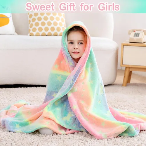 Miniatura 7 de Softan Manta Decorativa de Unicornios para Niños que Brilla en la Oscuridad, Regalos de Manta para Niños y Niñas, Manta de Franela Suave y Acogedora