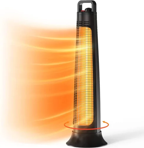 FLOWBREEZE Calentador de patio al aire libre, 1200 W, calefacción instantánea 3S, calentador infrarrojo portátil con oscilación de 60°, temporizador