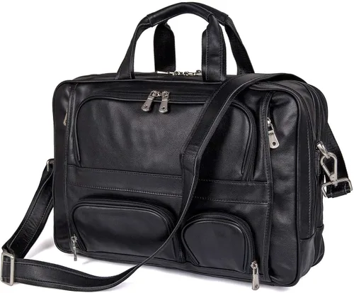 Augus Maletín de viaje de negocios de cuero genuino bolsas de lona para hombres bolsa de portátil se adapta a 15.6 pulgadas portátil