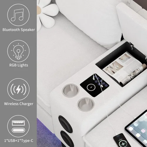 Miniatura 4 de Sofás seccionales para sala de estar, sofá modular de 4 asientos con módulo inteligente, altavoz Bluetooth, luz RGB, estación de carga, sofá de nube
