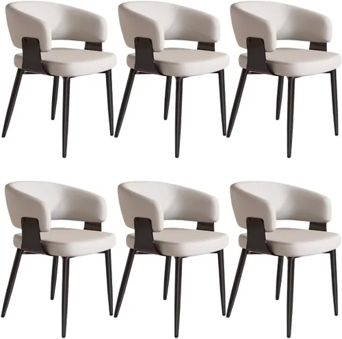 Miniatura 17 de YVYKFZD Juego de sillas de comedor, silla de comedor con patas de metal y respaldo curvo, sillas de cocina tapizadas de cuero, reposabrazos, silla