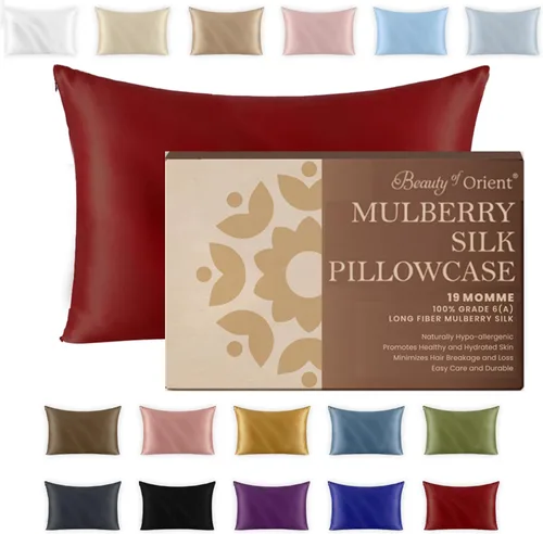 Miniatura 18 de Beauty of Orient. Funda de almohada 100 % de seda pura de morera para cabello y piel. 19 Momme ambos lados, cierre oculto. Funda de almohada