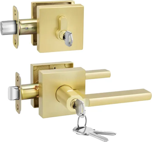 Miniatura 48 de Goldenwarm Manija de puerta simulada de oro cepillado – Palanca interior decorativa sin giro para despensa, puertas francesas y armarios (2 piezas)
