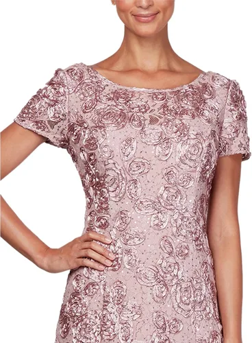Miniatura 3 de Alex Evenings Vestido de encaje de roseta de manga corta para mujer, talla grande