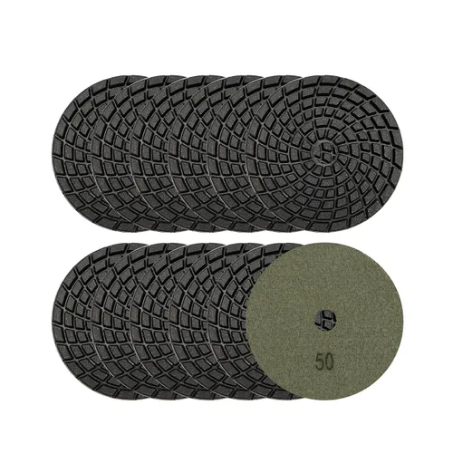 SHDIATOOL Almohadillas de pulido de diamante de 4 pulgadas para hormigón, grano 50, paquete de 12 – pulido en húmedo, diseño turbo en espiral para