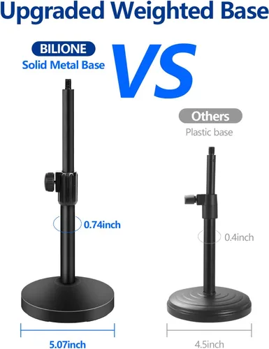 Miniatura 4 de BILIONE Soporte de micrófono de escritorio versátil, soporte de micrófono de mesa ajustable con clip de micrófono grande, clip para teléfono