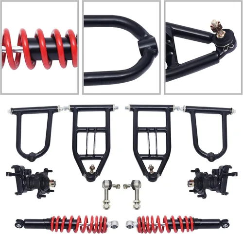 Miniatura 3 de Kit de montaje de basculante delantero de 13.386 in para Go Kart - Asamblea de brazo basculante superior/inferior y brazo de suspensión, negro+rojo
