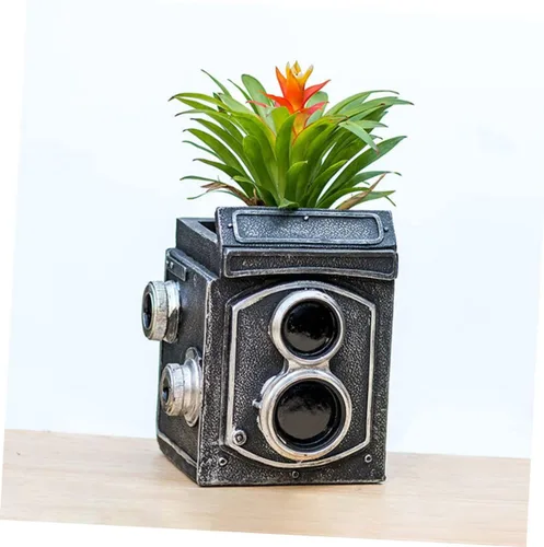 Miniatura 2 de Kisangel Maceta retro para cámara, decoración creativa con temática de cámara para escritorio, adorable maceta de resina para hogar, oficina, balcón