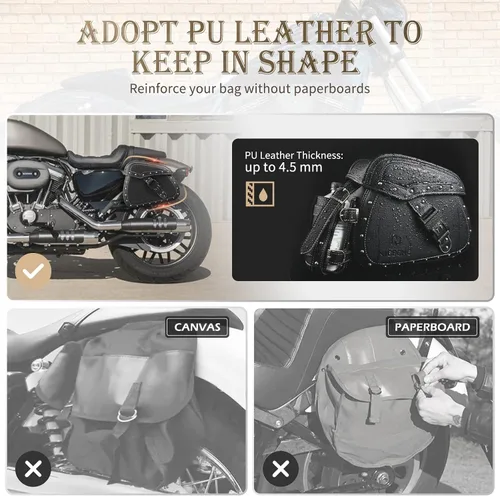 Miniatura 3 de Bolsas de sillín para motocicleta NICECNC, bolsas de sillín de cuero sintético, correas reforzadas y pieza de sillín, con portavasos y cerradura