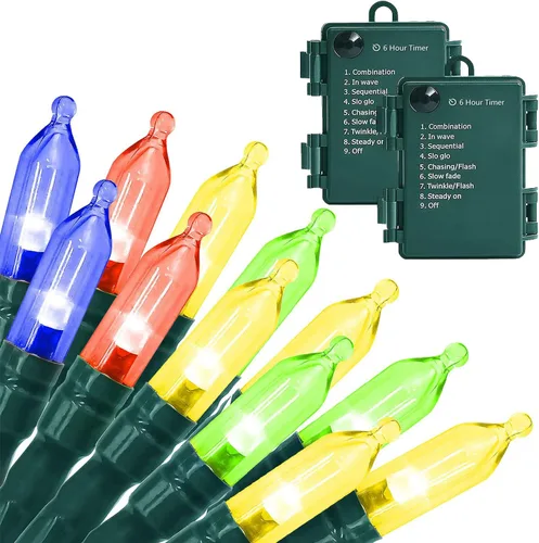 Miniatura 13 de ASENEK Tira de luces LED de Navidad, 33 pies, 100 luces LED para exteriores con temporizador y 8 modos, 3AA funciona con pilas, impermeable