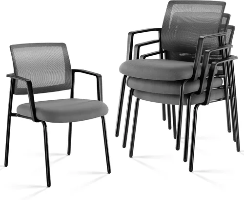 Miniatura 10 de Sweetcrispy Sillas apilables con respaldo de malla, sillas apilables de tela tapizadas, sillas de oficina de metal resistentes, fáciles de usar