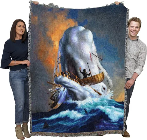 Pure Country Weavers JL Moby Dick Cobija por Jerry LoFaro - Tapiz clásico de regalo de ballena oceánica tejida de algodón, fabricada en los Estados