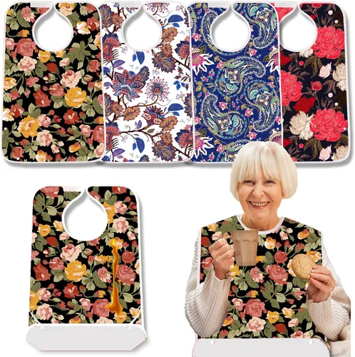 Miniatura 9 de Paquete de 4 baberos de tela de rizo para adultos con atrapamigajas, baberos para adultos lavables y ajustables, unisex, para hombres, mujeres