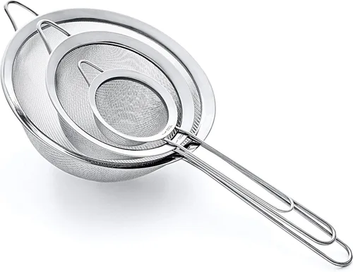 Juego de coladores de malla fina - Acero inoxidable 304 premium (18/8) - Coladores de cocina resistentes de 8, 5.5 y 3.3 pulgadas (plateado)