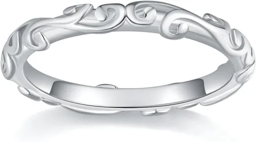 Miniatura 2 de BORUO Anillo de plata de ley 925 - Anillo ondulado - Anillo apilable tamaño 4-12
