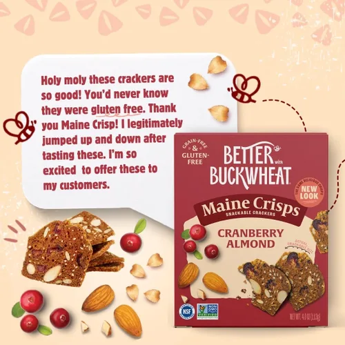 Miniatura 6 de Maine Crisp Galletas Crujientes de Arándano Rojo y Almendra - Galletas Sin Gluten - Galletas para Aperitivo, Sin Granos, Sin OMG - Sabor Dulce