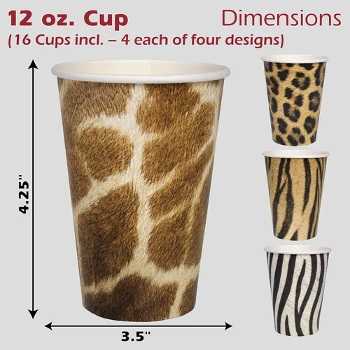 Miniatura 3 de Havercamp Vasos de fiesta Jungle Safari (16 tazas). Vasos de papel grandes de 12 onzas. Auténtico, foto-realista estampado de animales de la selva.