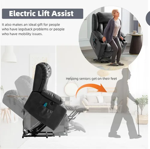 Miniatura 9 de Silla reclinable eléctrica con función de elevación para ancianos, sillas reclinables eléctricas para adultos con masaje y calor, portavasos