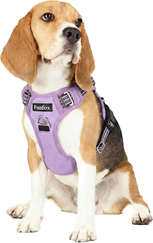 Miniatura 12 de Funfox Arnés para perro sin tirones, arnés de chaleco ajustable para mascotas, material súper suave con mango vertical, fácil control, paseo