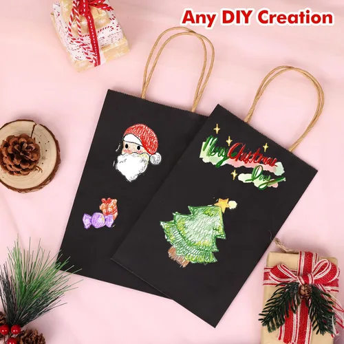 Miniatura 6 de OUTUXED 60 bolsas de regalo de papel negro de 5.25 x 3.2 x 8 pulgadas con asas, pequeñas bolsas de regalo a granel para compras, cumpleaños, bodas