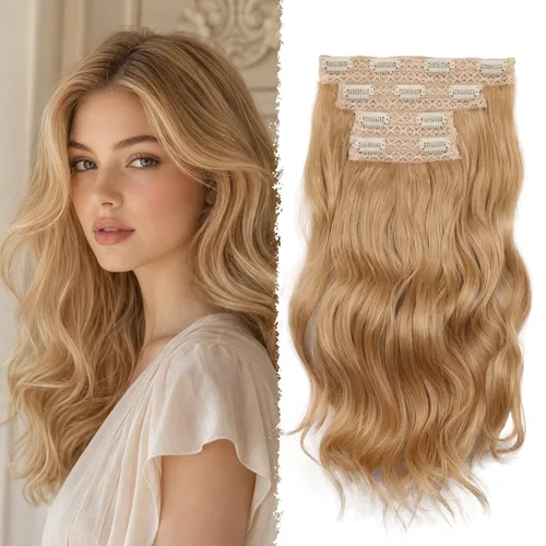 Miniatura 33 de Extensiones de cabello con clip, extensiones de cabello sintético ondulado de 14 pulgadas con clip (color: 22H10#)