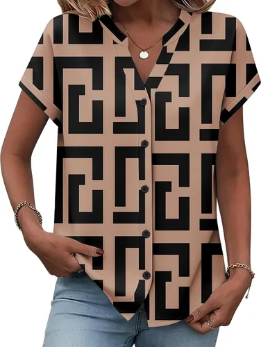 Miniatura 24 de Zeagoo Camisas con botones para mujer, camisetas de manga corta, cuello en V, blusas casuales de negocios
