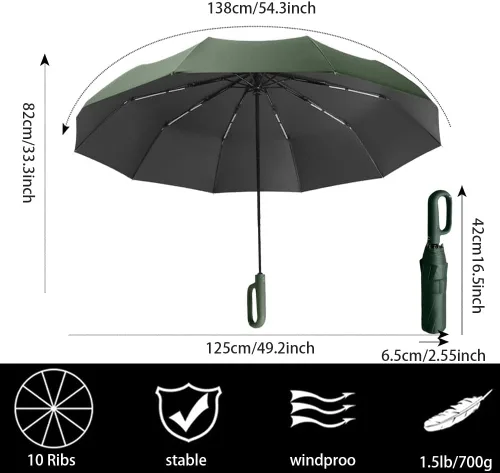 Miniatura 2 de erised's bifrost Paraguas de golf compacto plegable extra grande a prueba de viento de 54 pulgadas de apertura y cierre automático, sombrilla