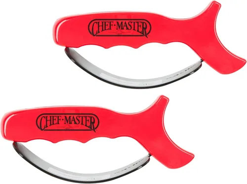 Chef Master 90015 - Afilador de cuchillos de cocina de mano (paquete de 2) – Herramienta de grado profesional con cuchillas de carburo reversibles,