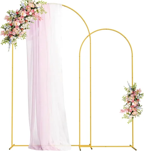 Fomcet Juego de 2 Soportes de Arco de Metal Dorado para Boda, Soporte de Arco de Boda de 7.2 pies y 6 pies, Marco de Fondo Arqueado para Decoración