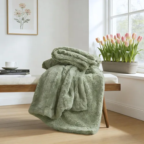 COZYART Manta Sherpa de piel sintética esponjosa sin pelusa para sofá, color verde salvia, 50 x 60 pulgadas, forro polar sherpa, reversible, suave,