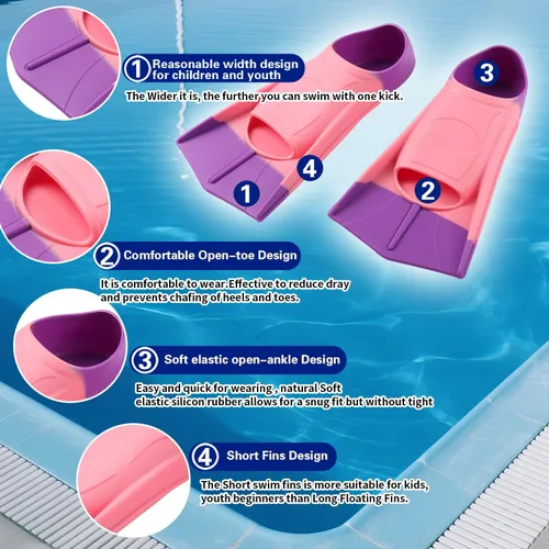 Miniatura 2 de Aletas de natación para niños, aletas cortas para jóvenes, aletas de entrenamiento de natación para natación de regazo, para niños y niñas Arco