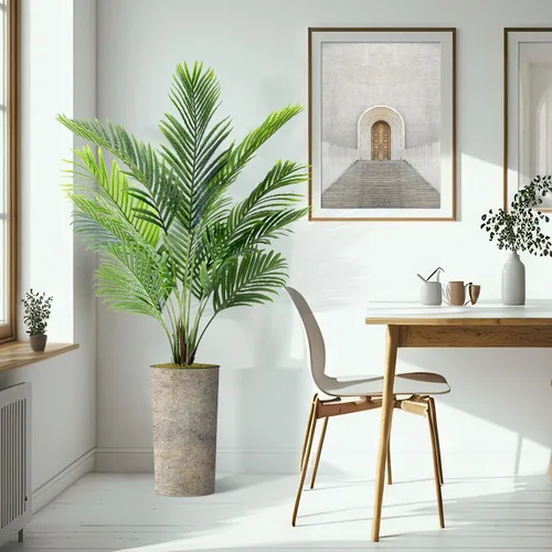 Miniatura 6 de Árbol artificial en maceta de diseño opcional, palmera tropical areca falsa de seda para decoración del hogar en interiores y exteriores, altura