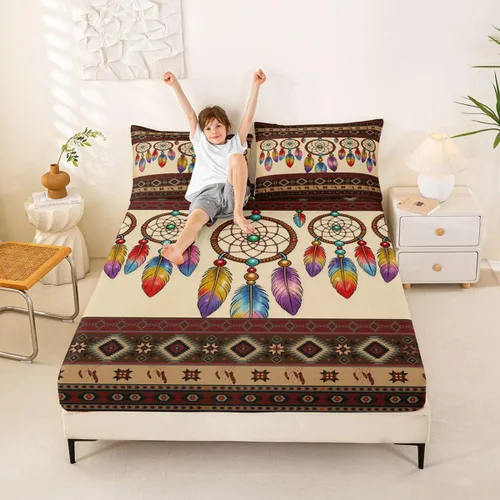 Miniatura 36 de Erosebridal Southwestern - Sábanas de cama bohemias aztecas, tamaño individual, sábanas hippie de cachemira, ropa de cama de estilo exótico, funda
