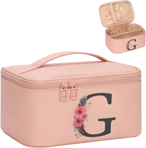 Miniatura 69 de OCHEAL Bolsa de maquillaje personalizada, bolsa de maquillaje beige para mujer, kit de aseo de viaje con monograma, organizador de cosméticos listo