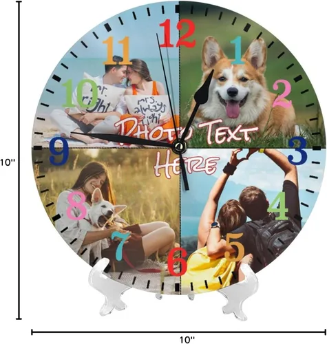 Miniatura 8 de Reloj personalizado personalizado relojes de pared personalizados tus 4 fotos nombre de texto silencioso 10 pulgadas, PVC, placa de marcación