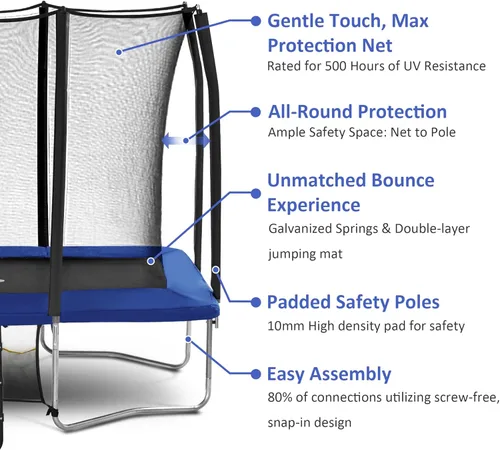 Miniatura 2 de Exacme Trampolín rectangular de 7 x 10, 8 x 12, 9 x 14 pies, para niños, dobles aberturas de cerramiento, trampolín rectangular pequeño para Azul