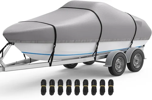 Miniatura 16 de RVMasking Funda para Barco, Lona de Poliéster 1400D Ultra Gruesa con Doble Capa de Impermeabilización PU, Se Adapta a 16-18.5 pies Tri-Hull, V-Hull
