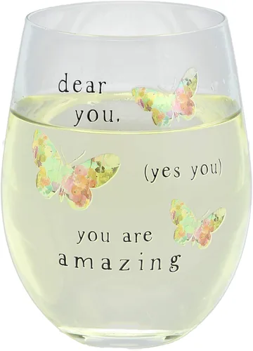 Pavilion Gift Company Dear You (Yes You) You Are Amazing-Rainbow Butterfly - Copa de vino sin tallo, 18 onzas, multicolor